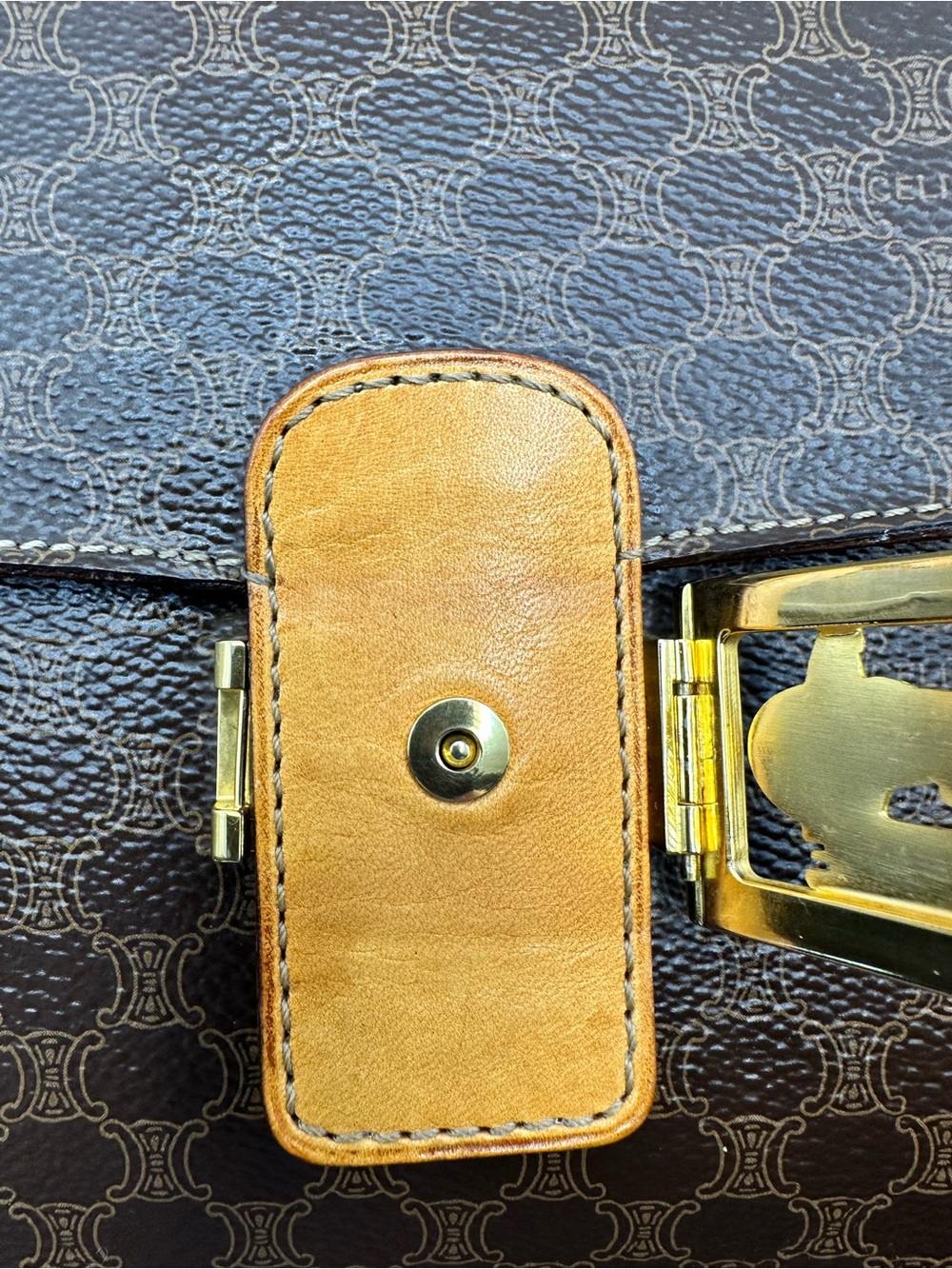 Celine Brown Monogram Leather Clutch with Tan Strap and Gold Hardware - Picture 9 of 16